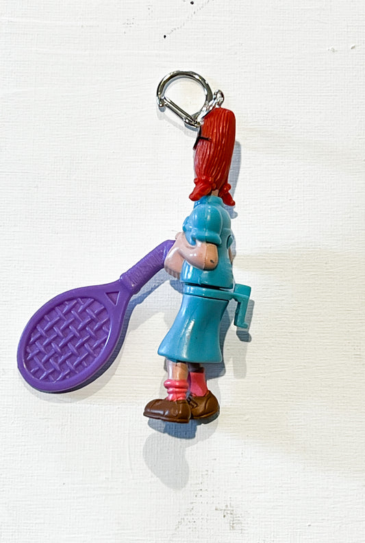 Quirky Red-Haired Tennis Coach Keychain – Upcycled Bag Charm