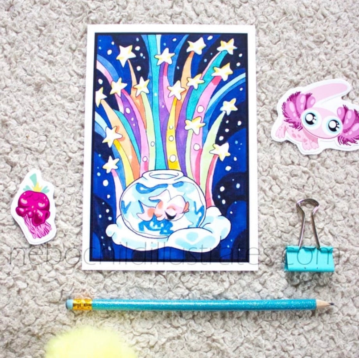 Sleepy Goldfish Art Print