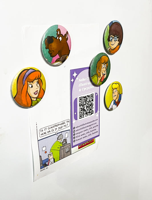 Mystery Gang Fridge Magnet Set – Handmade Upcycled Magnets (Set of 5)