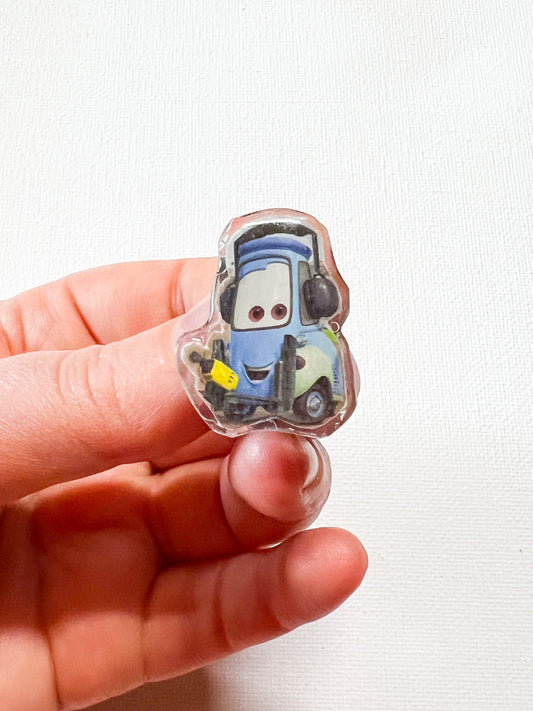 Upcycled Mini Forklift Handmade Pin – Recycled Storybook Pin – Book Page Art Pin – Small Batch Resin