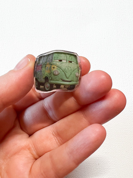 Upcycled Hippy Van Handmade Pin – Recycled Storybook Pin – Book Page Art Pin – Small Batch Resin