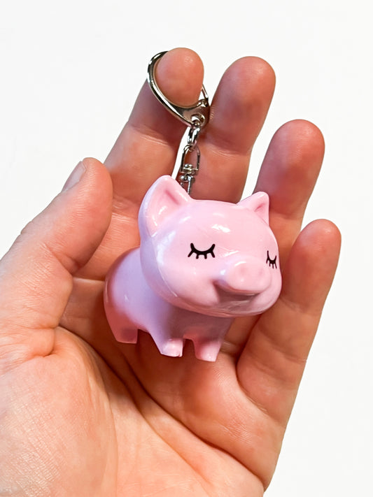Upcycled Cute Pink Pig Keychain – Handmade Eco-Friendly Character Charm