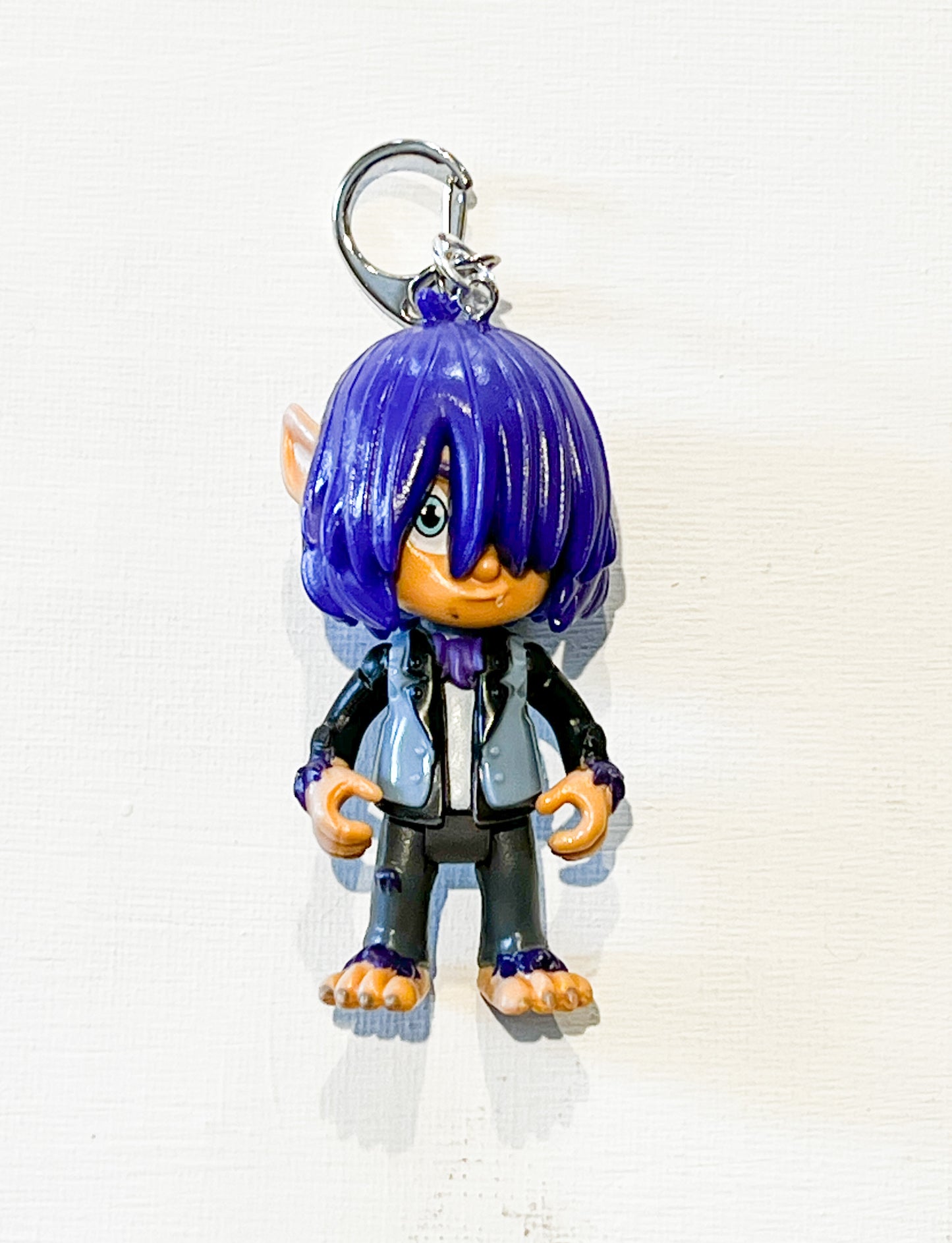 Upcycled Purple-Haired Monster Teen Keychain – Quirky Creature Bag Charm