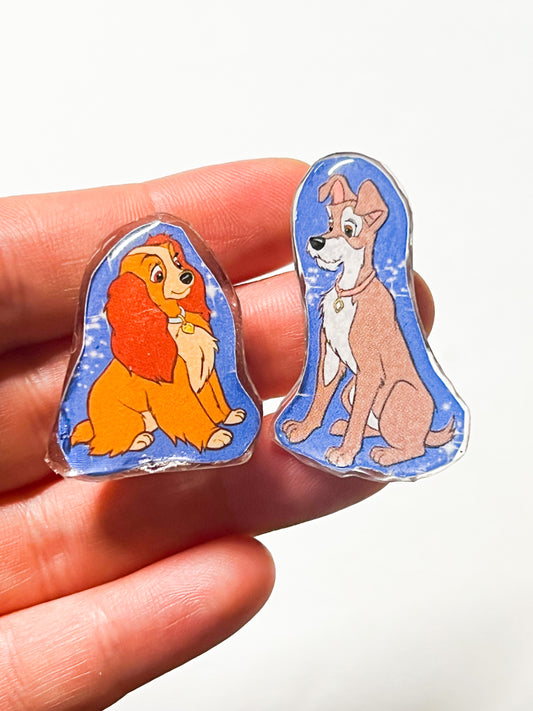 Handmade UV Resin Pin Set | Two Dogs in Love | Romantic Canine Pin Duo