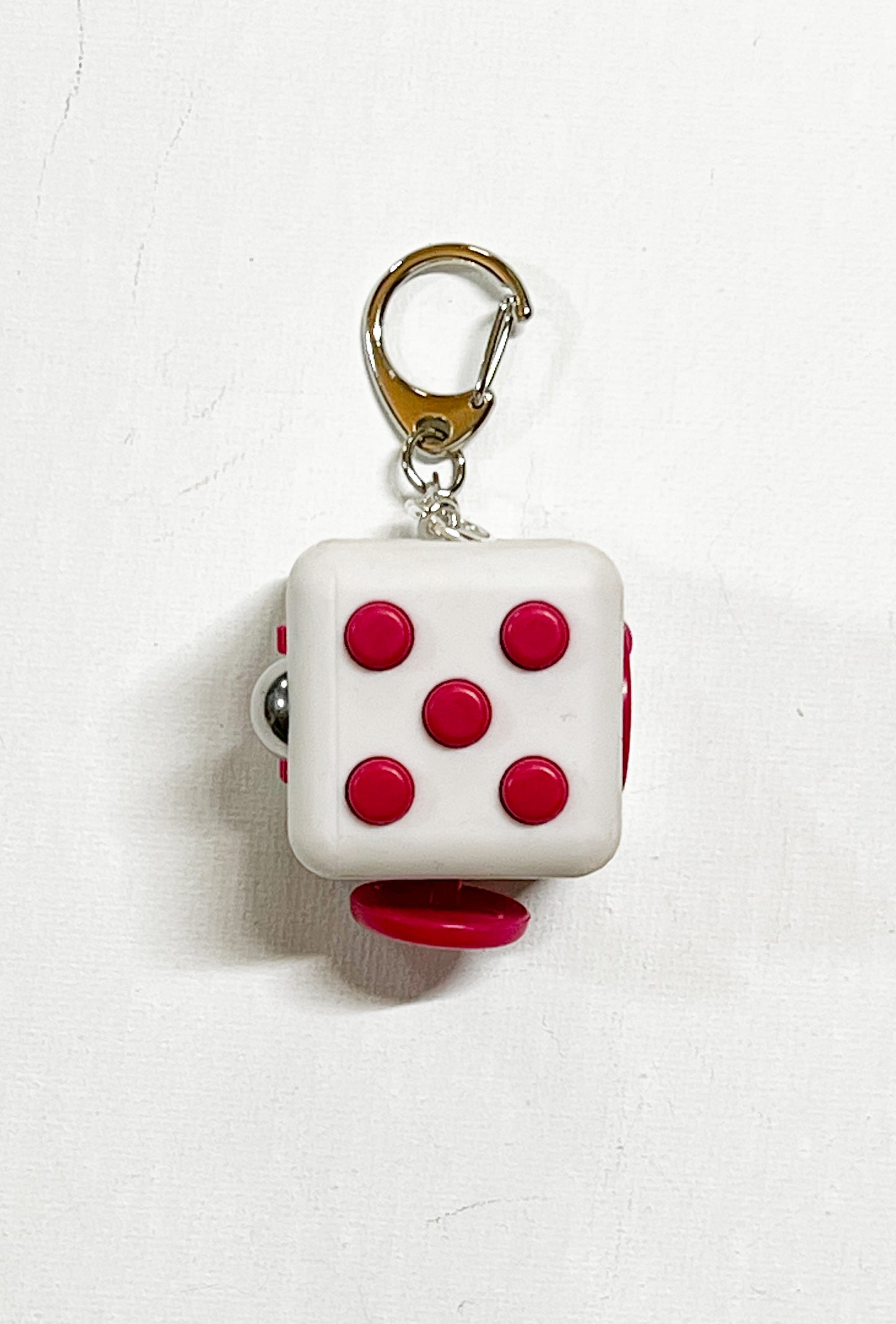White & Pink Fidget Cube Upcycled Toy Keychain