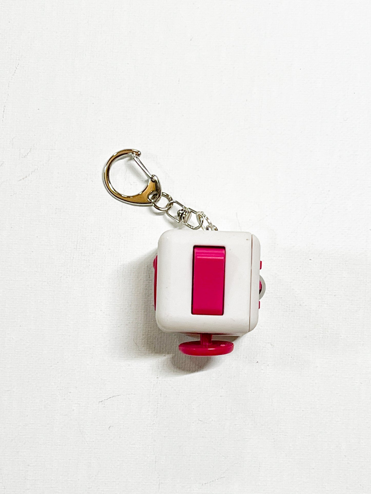 White & Pink Fidget Cube Upcycled Toy Keychain