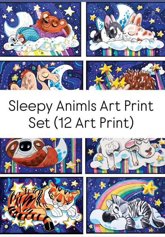 Sleepy Animals Art Print Set — Cozy Dreams for Little Walls