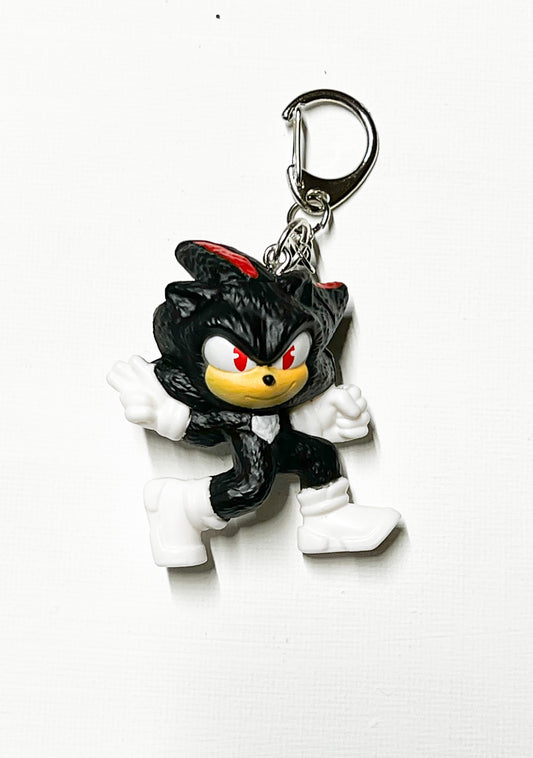 Bold Black & Red Action Character Keychain – Upcycled Toy Charm