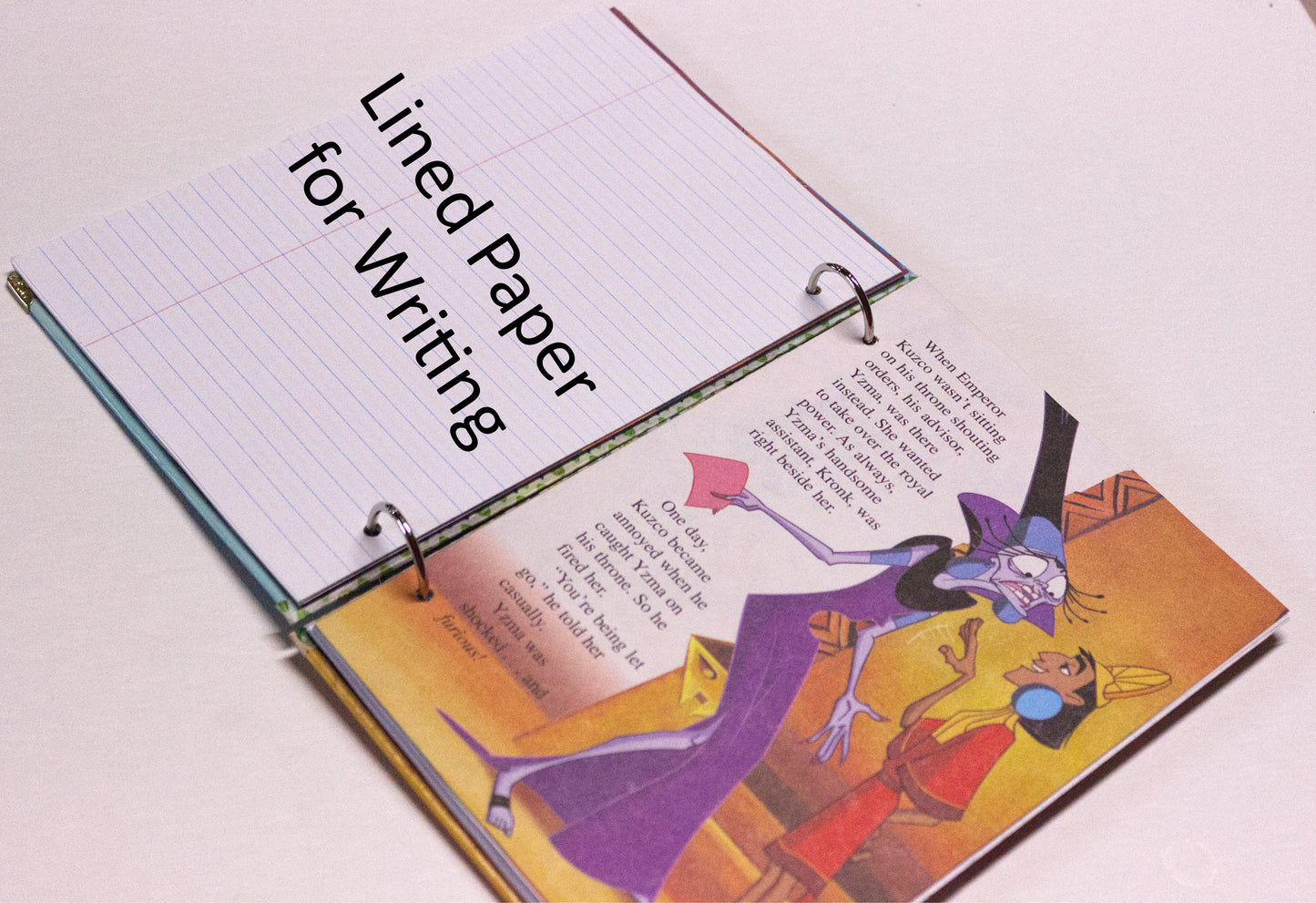 Upcycled Animated Adventure Book Journal – Handmade Eco-Friendly Cartoon Notebook