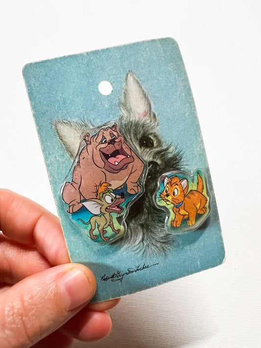 Street Cat & Dog Duo Pin Set | Handmade Upcycled Book Art Pins | Retro Cartoon Style