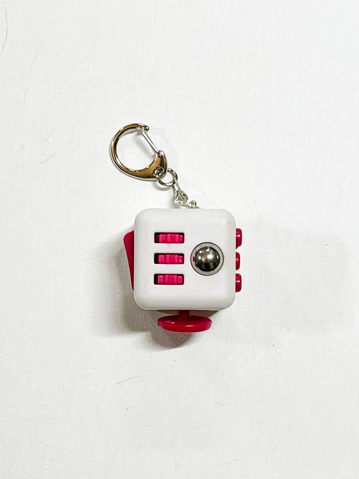 White & Pink Fidget Cube Upcycled Toy Keychain